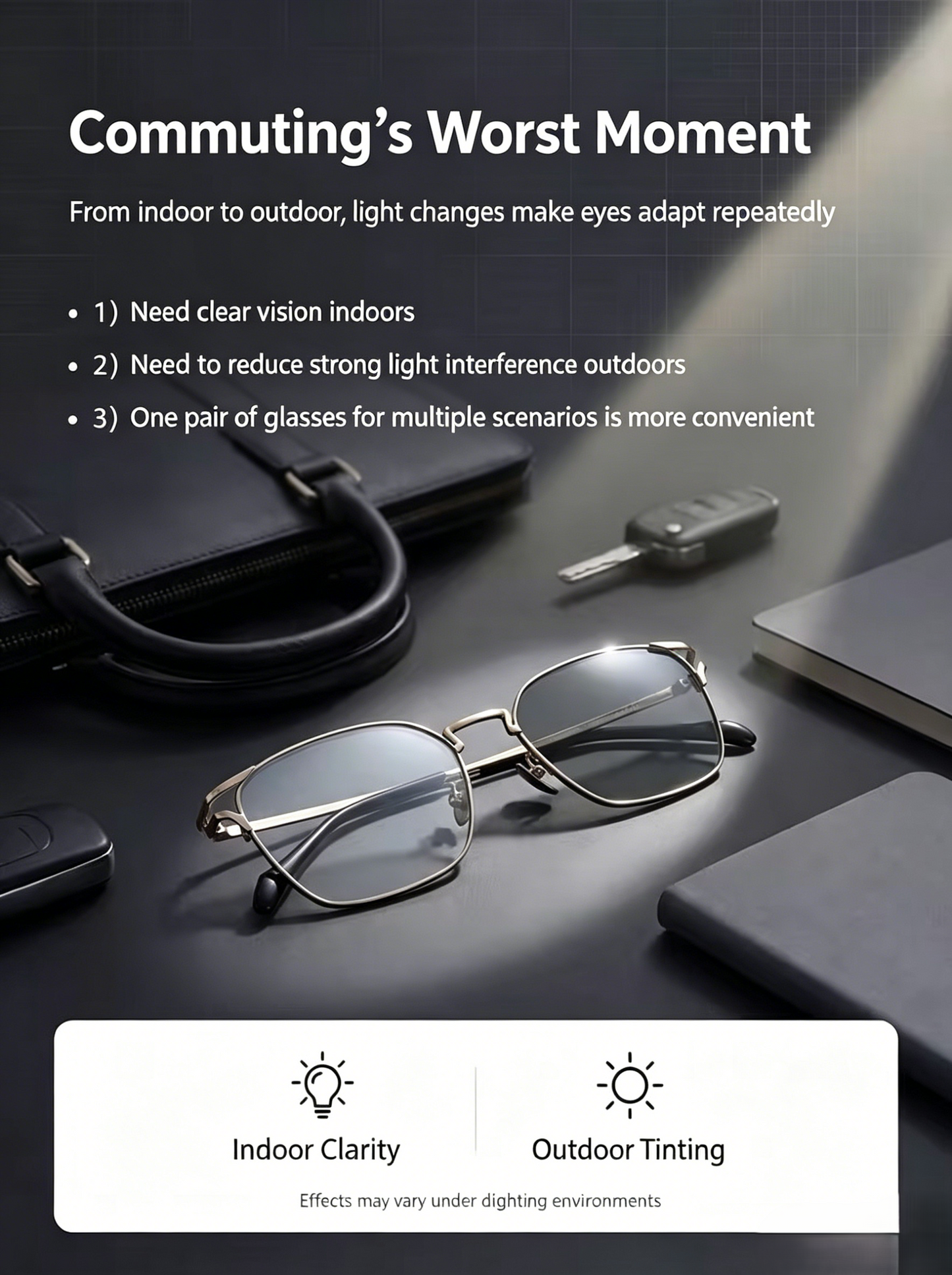 Prescription Glasses｜Photochromic Lenses, 3 Metal Frame Colors Optional