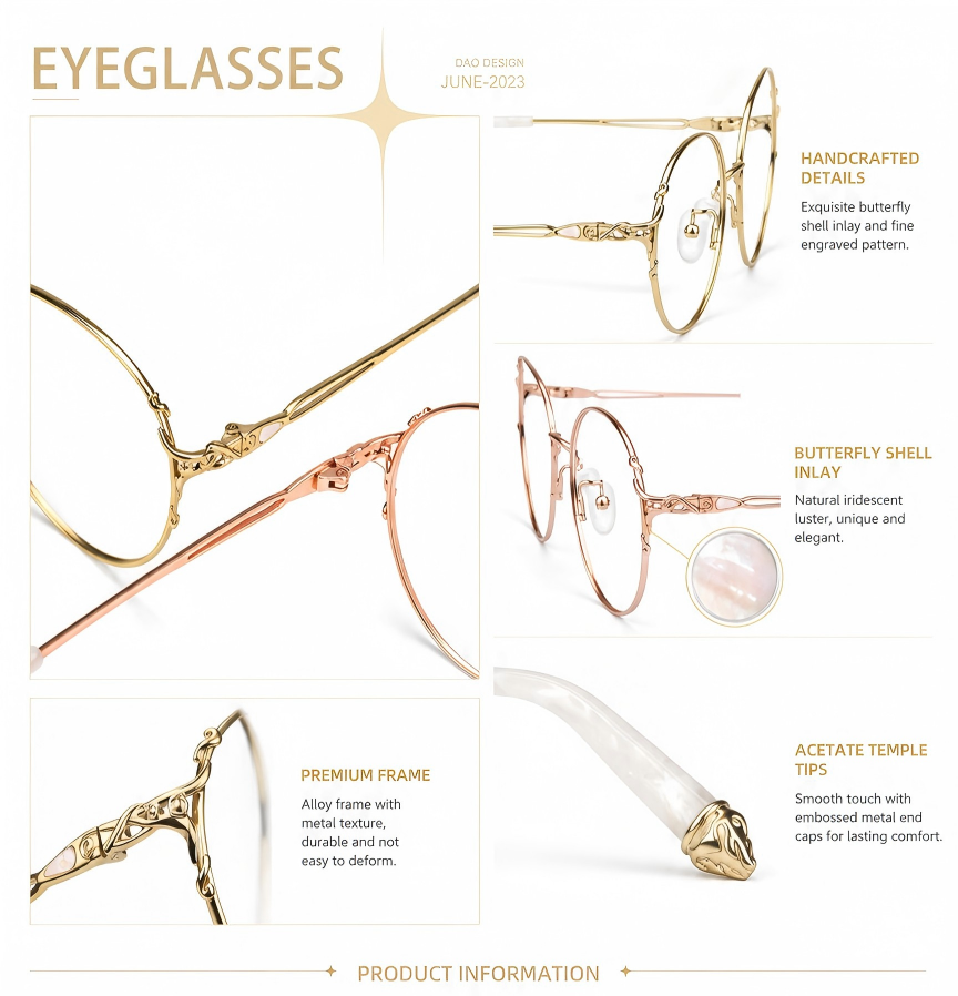 Prescription Women’s Eyeglasses | Rose Rococo Butterfly Shell Rimless Frame