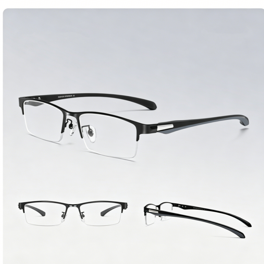 Men Pure Titanium Business Eyeglasses Half Rim Prescription Available