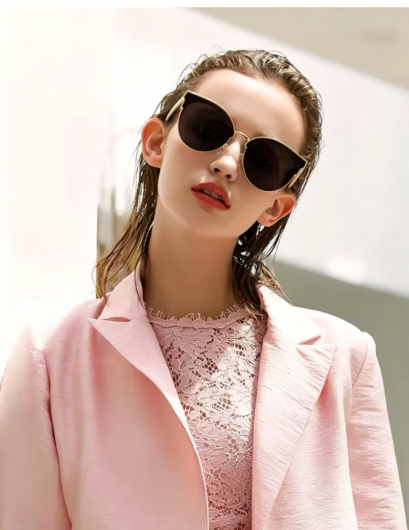 Women’s Sunglasses｜Cat Eye Half Rim Gold Metal Shades