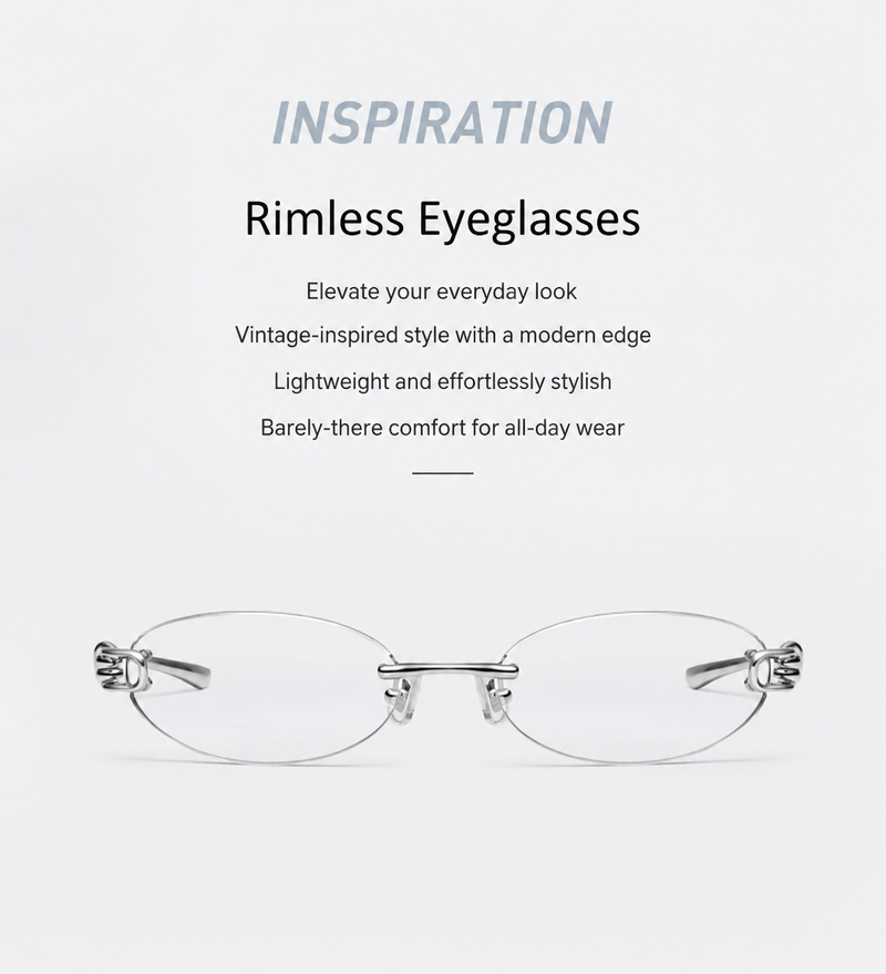 Prescription Eyeglasses | Oval Wire Knot Rimless Silver Frame