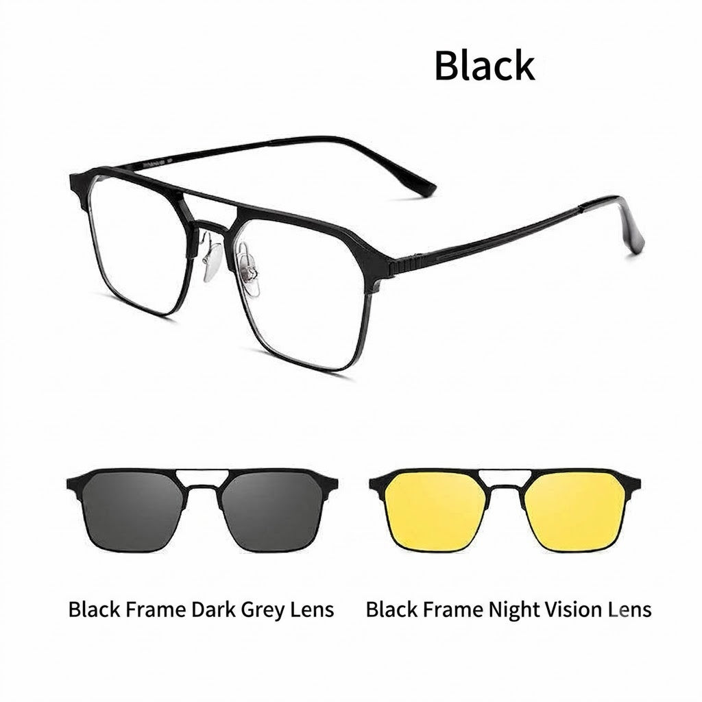 Prescription Eyeglasses | Magnetic Clip-On Glasses with Polarized Sun Lens & Night Driving Lens
