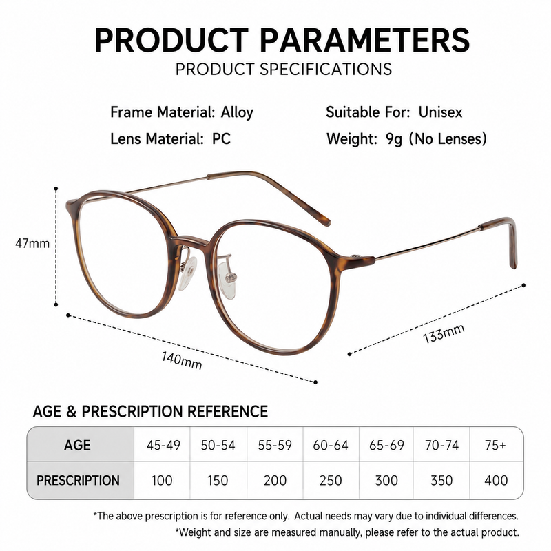 Prescription Reading Glasses, Luxury Round Frame