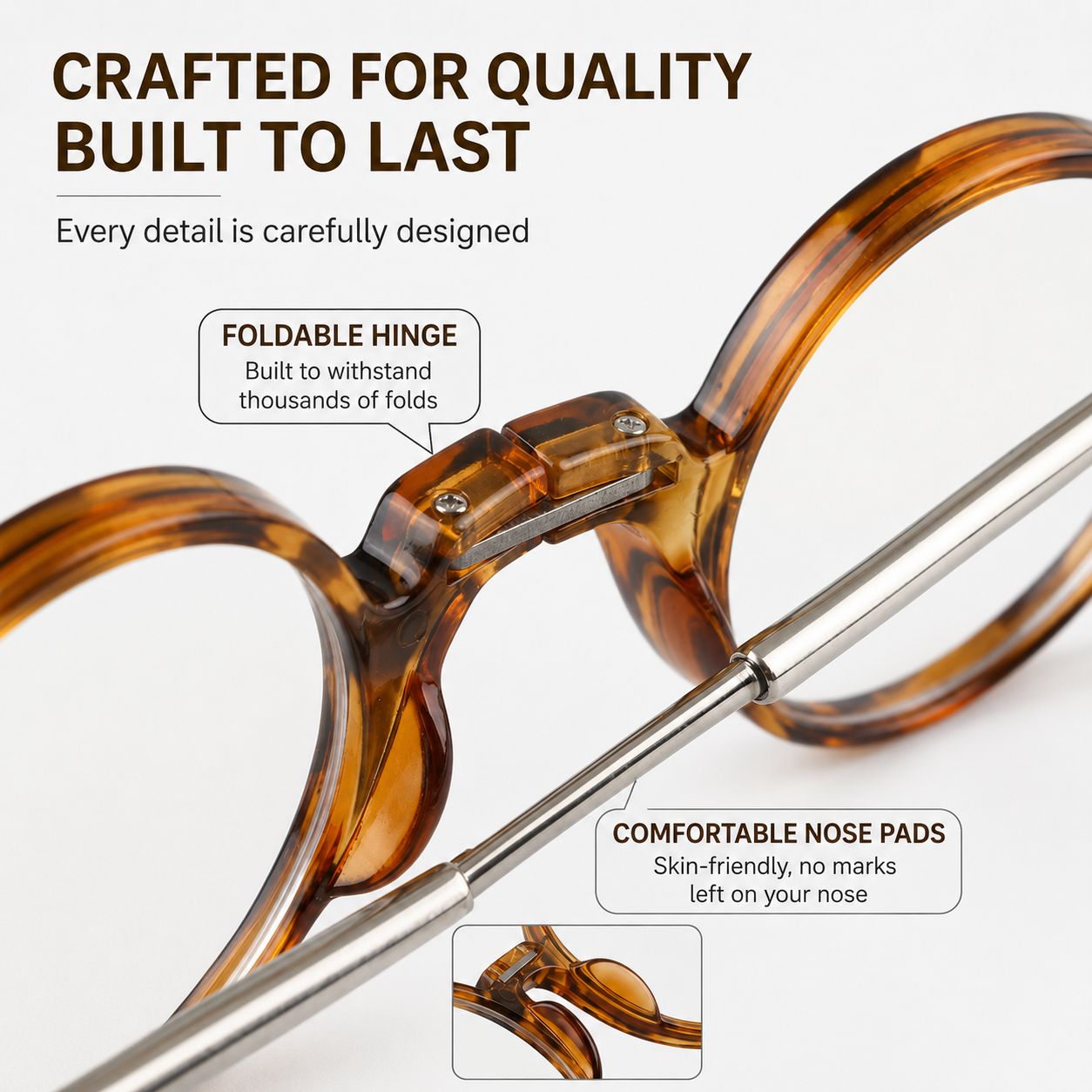 Prescription Reading Glasses, Folding Portable Round Frame