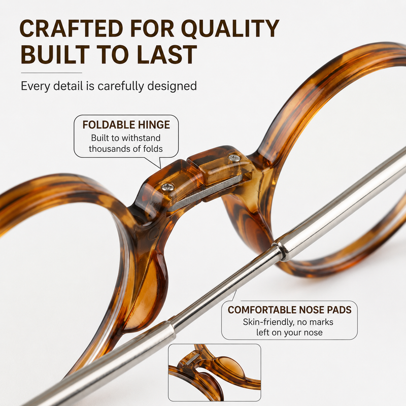 Prescription Reading Glasses, Folding Portable Round Frame