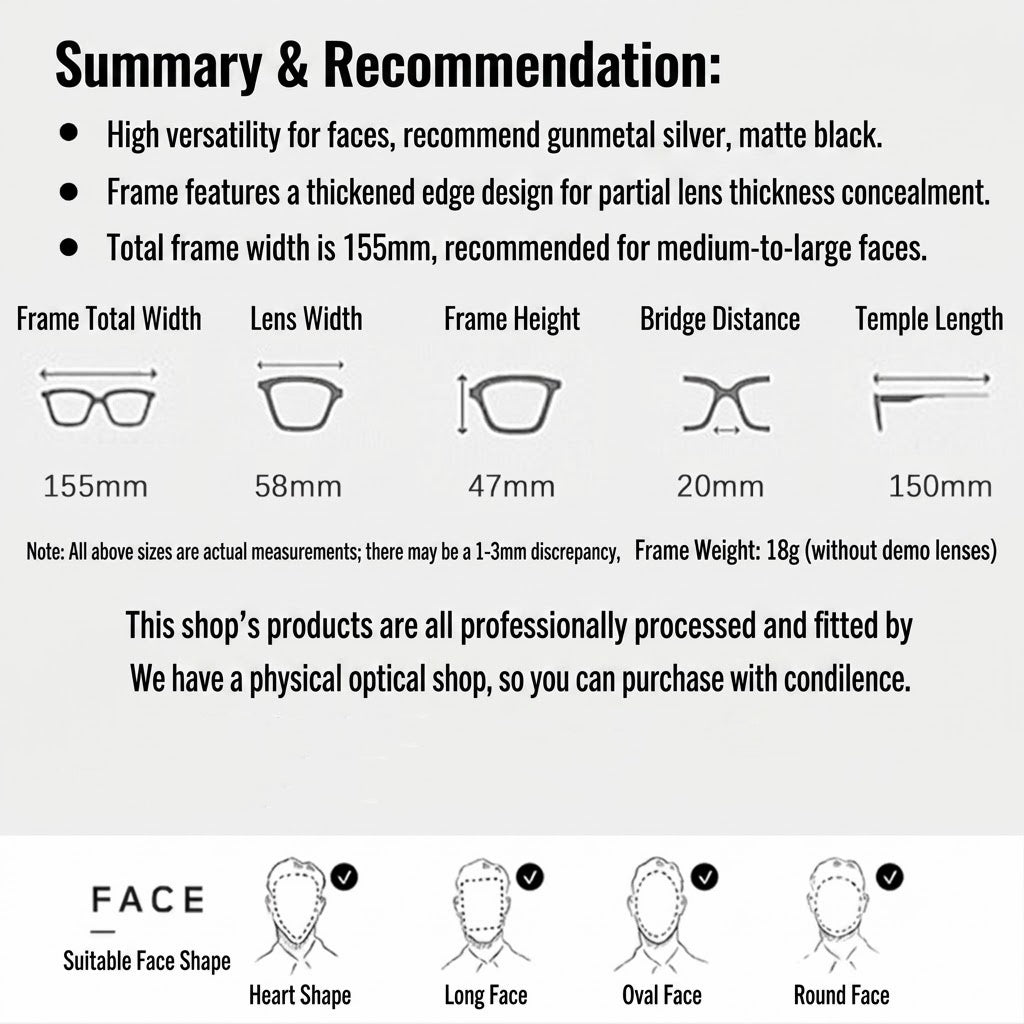 Prescription Glasses | Large Titanium Square Frame for Wide Faces