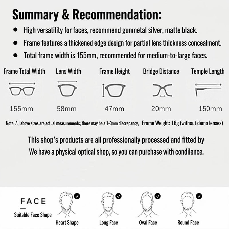Prescription Glasses | Large Titanium Square Frame for Wide Faces