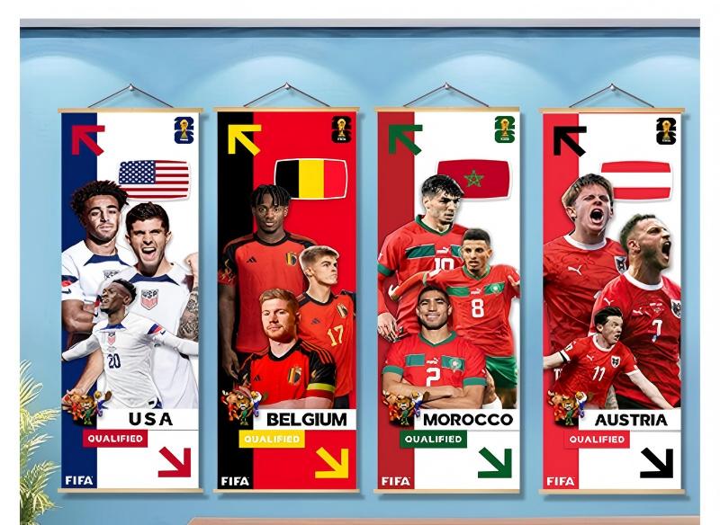 2026 World Cup National Team Fabric Hanging Banner | Football Theme Wall Decor Poster for Bar & Fan Party