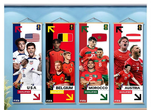 2026 World Cup National Team Fabric Hanging Banner | Football Theme Wall Decor Poster for Bar & Fan Party