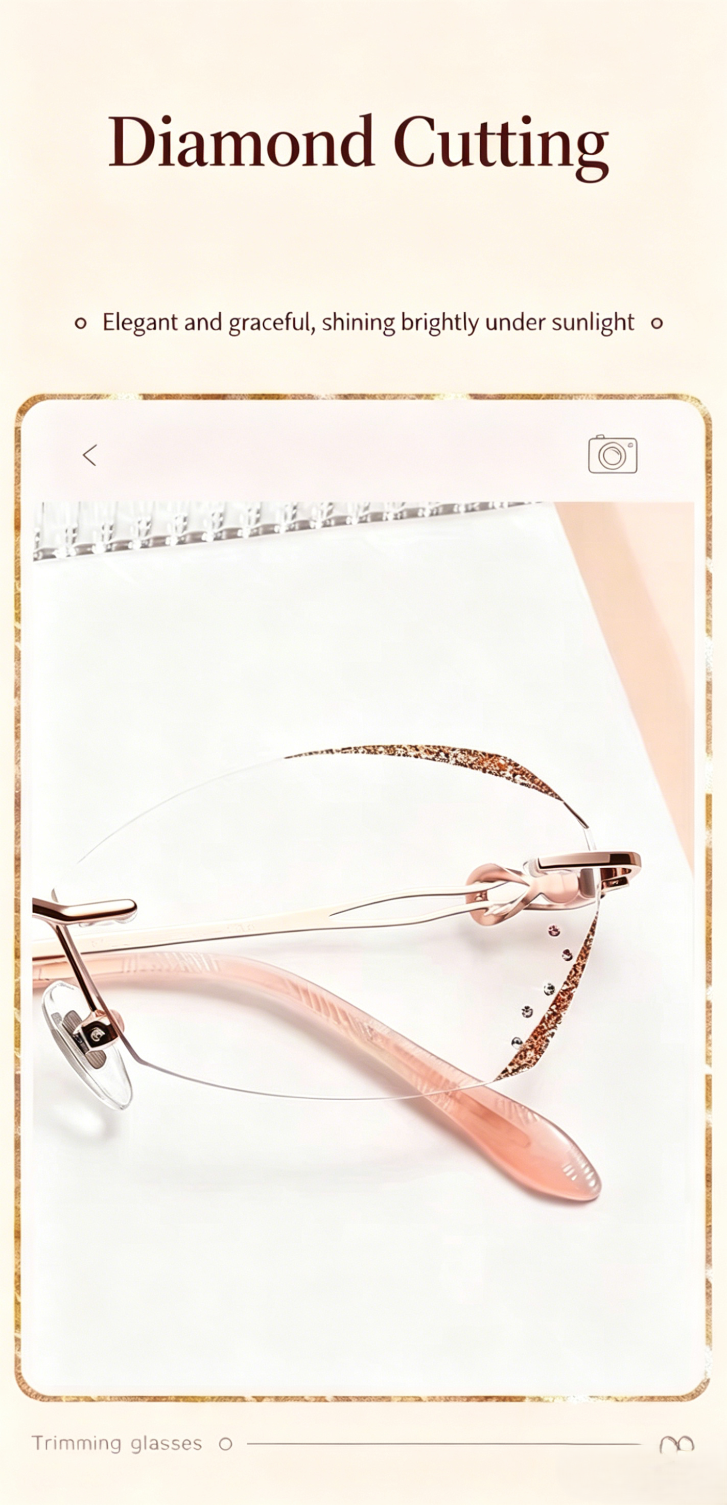 Rimless Diamond Cut Prescription Reading Glasses For Women