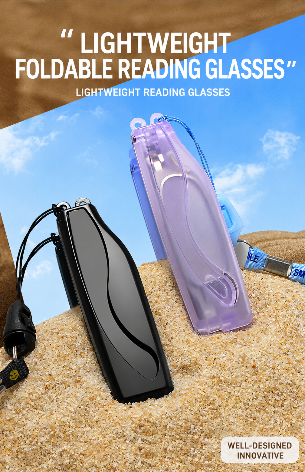 Prescription Reading Glasses, Folding Portable Frame with Neck Chain