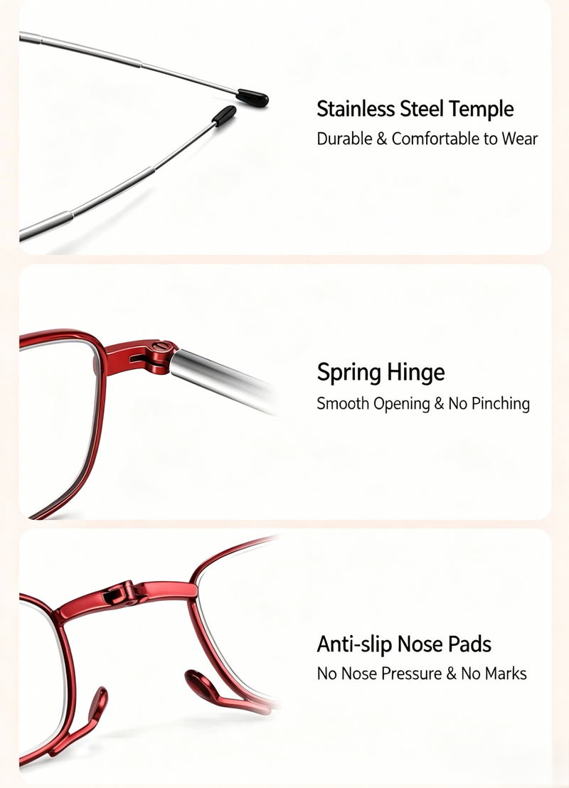 Foldable Anti Blue Light Prescription Reading Glasses with Magnetic Case