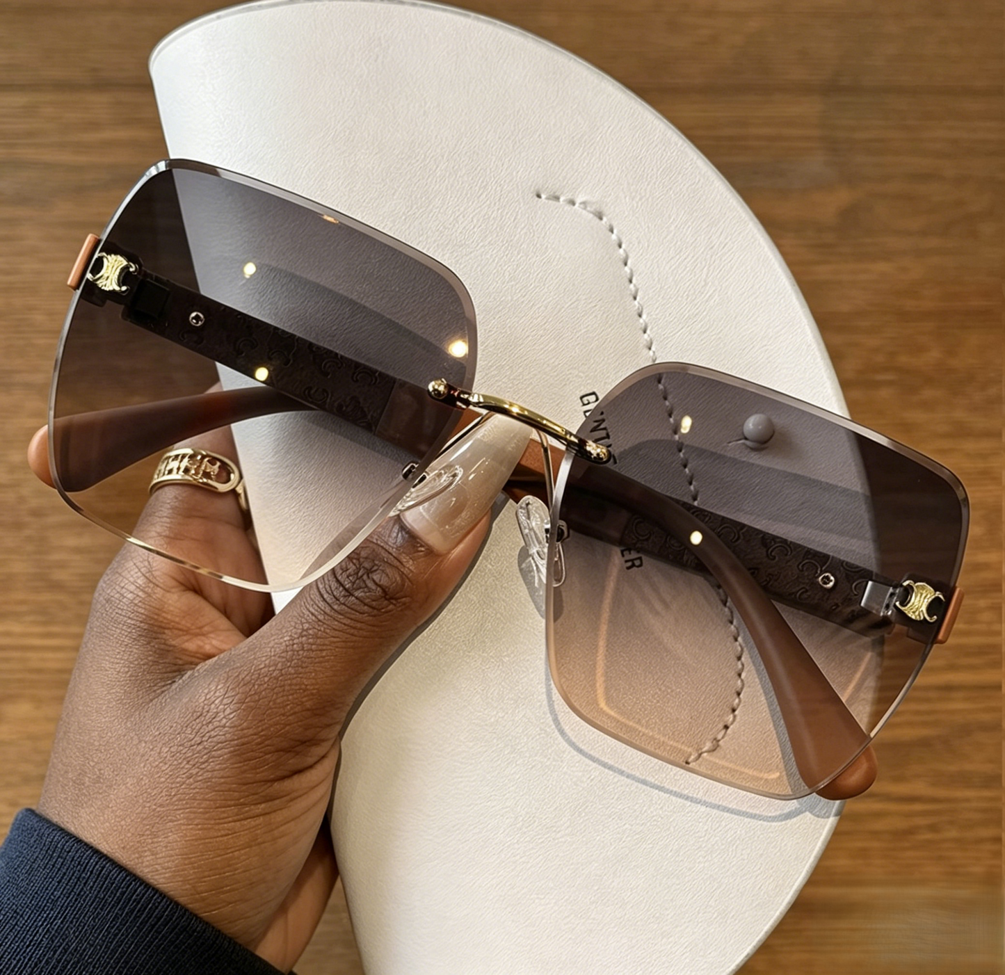 Sunglasses, Vintage Embossed Rimless Square Shades