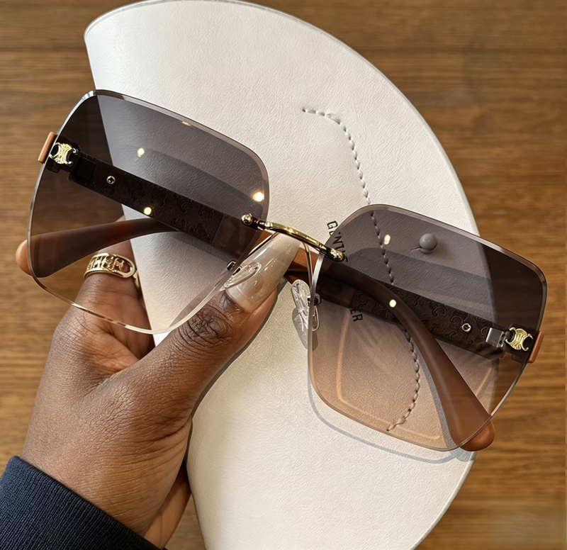Sunglasses, Vintage Embossed Rimless Square Shades