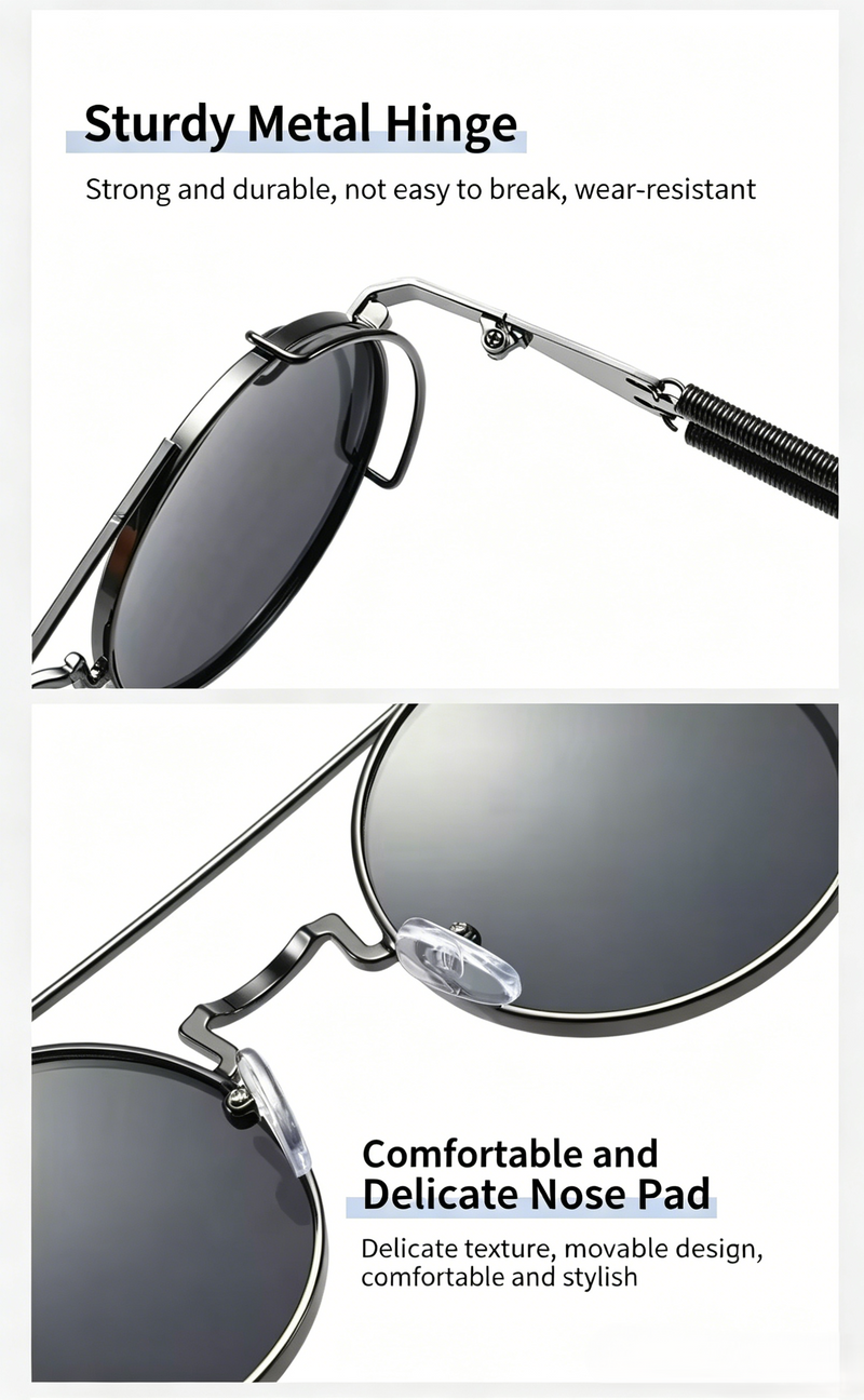 Sunglasses | Steampunk Double Bridge Round Metal, 13 Color Option