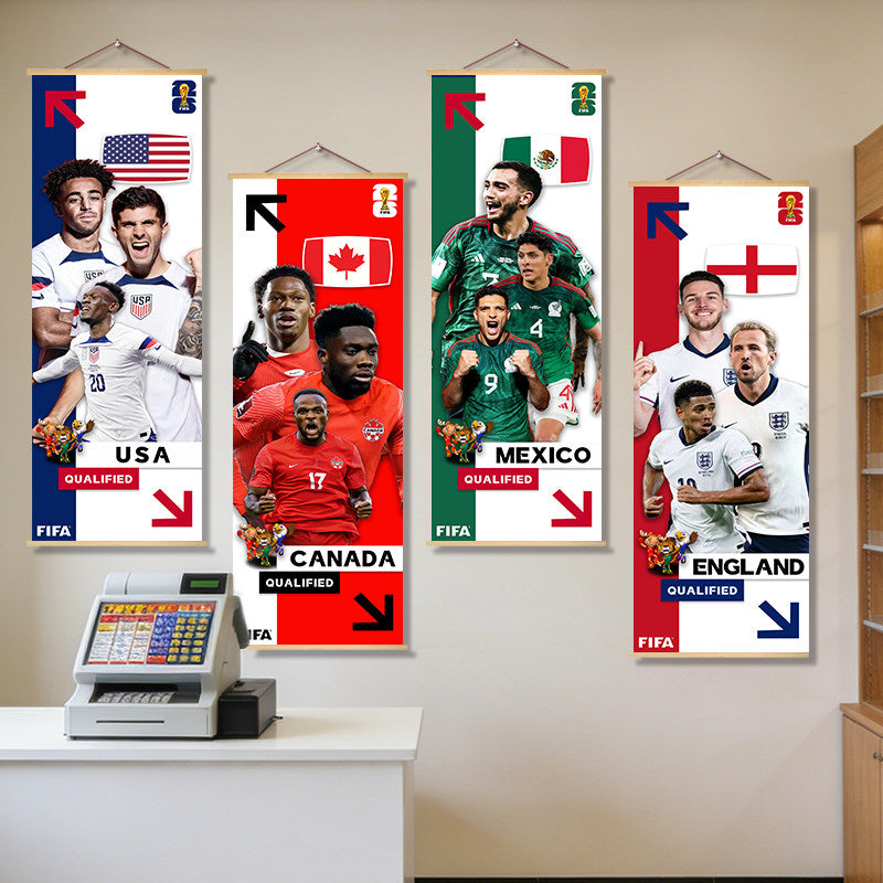 2026 World Cup National Team Fabric Hanging Banner | Football Theme Wall Decor Poster for Bar & Fan Party