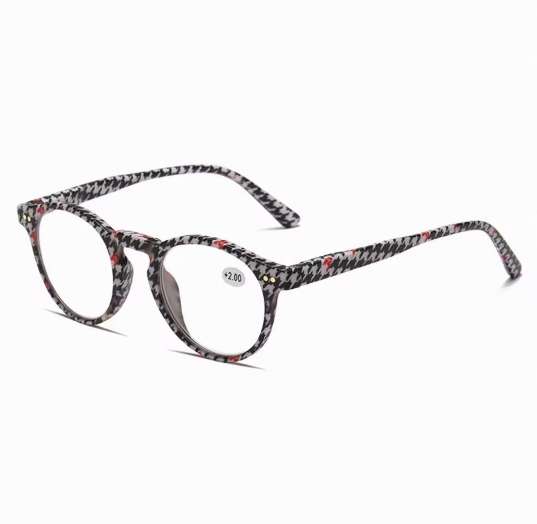 Prescription Reading Glasses, Fashionable Plaid Round Presbyopia Frames