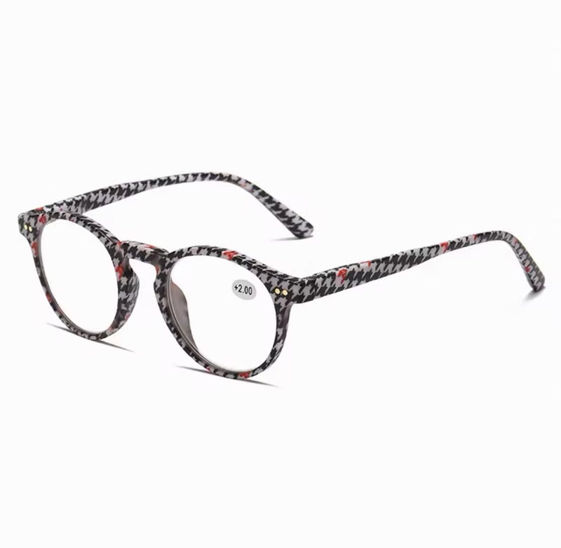 Prescription Reading Glasses, Fashionable Plaid Round Presbyopia Frames