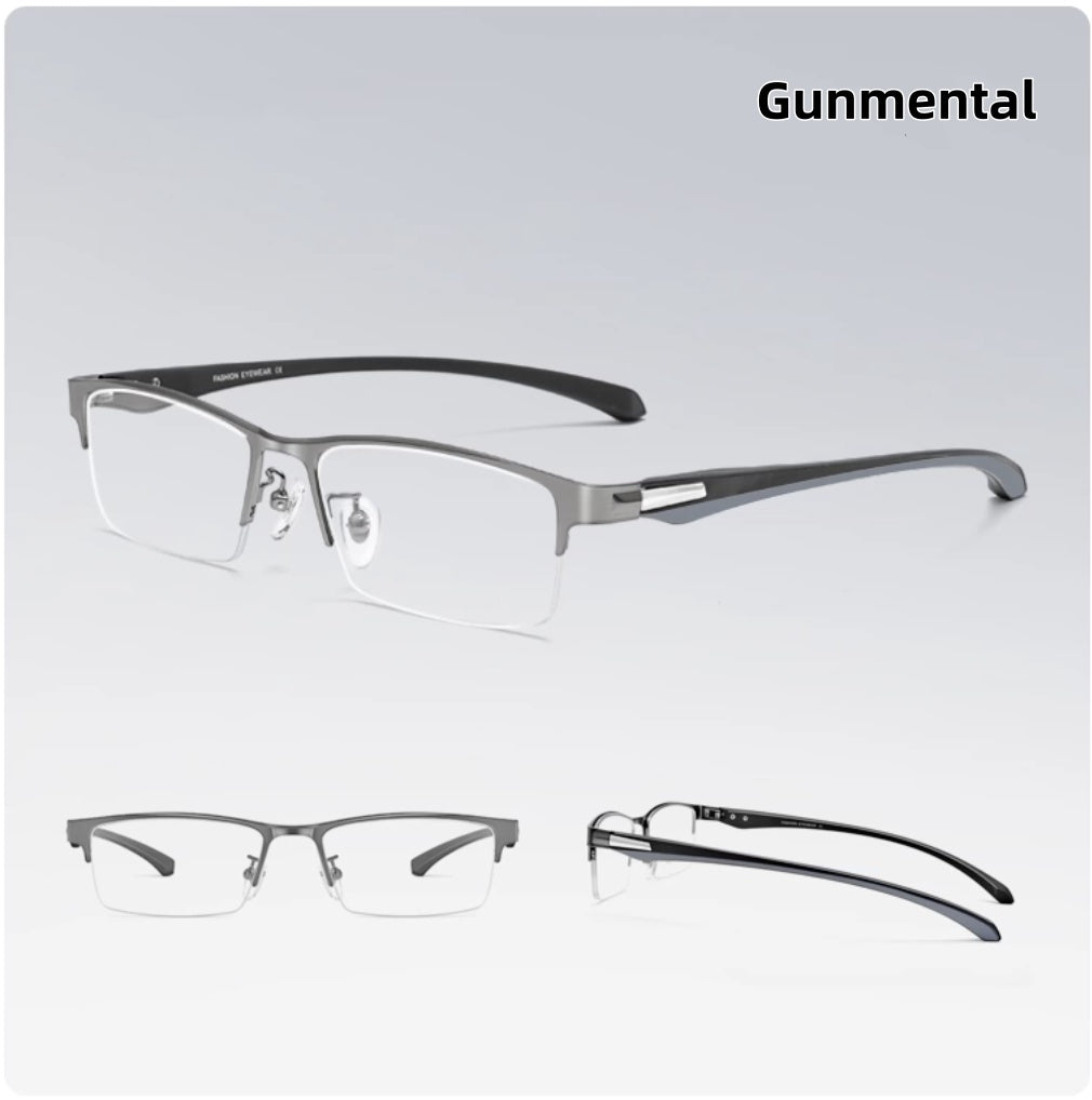 Men Pure Titanium Business Eyeglasses Half Rim Prescription Available