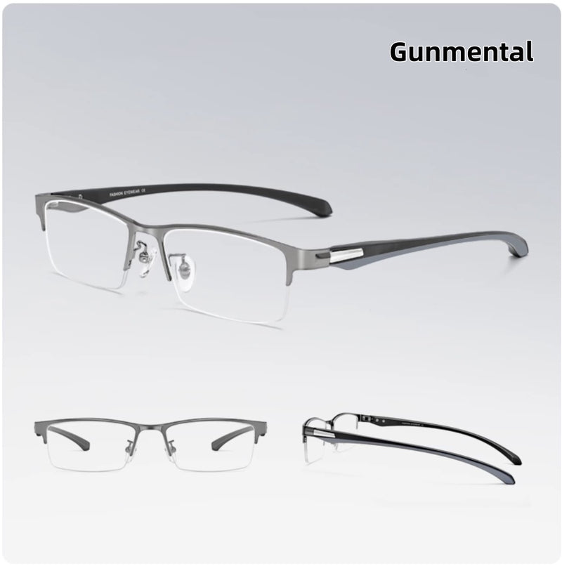 Men Pure Titanium Business Eyeglasses Half Rim Prescription Available