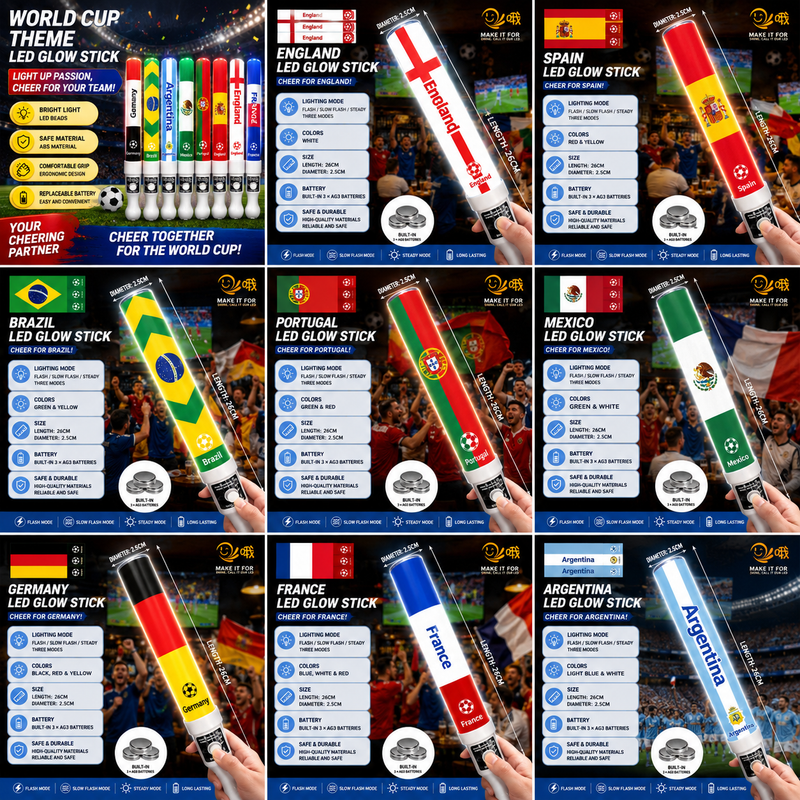 World Cup LED Light Up Cheer Sticks For Football Match Party