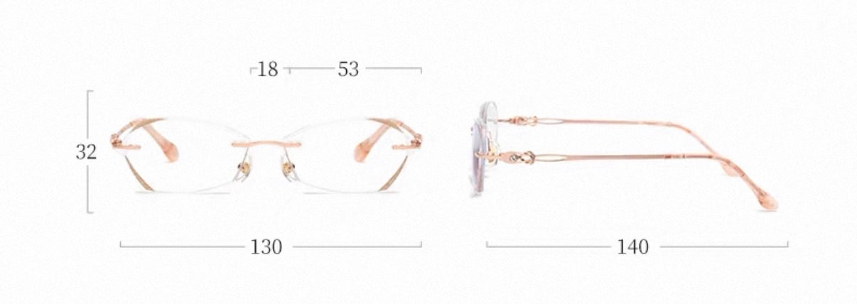 Women Rimless Diamond Cut Prescription Reading Glasses With Chain