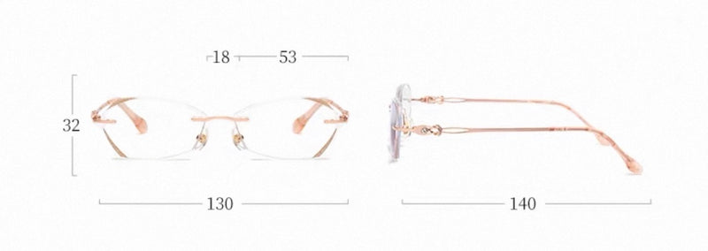 Women Rimless Diamond Cut Prescription Reading Glasses With Chain