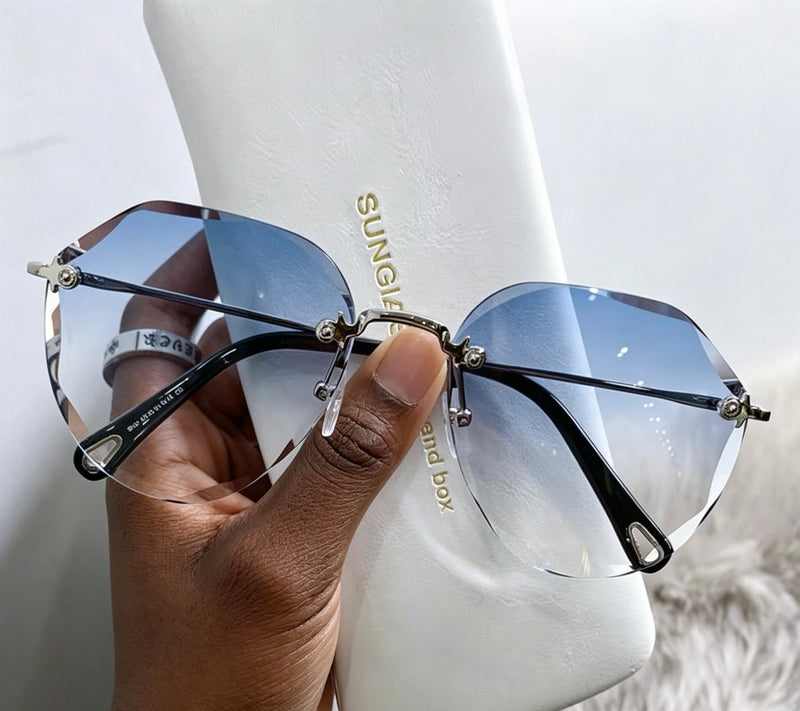 Sunglasses | Luxury Thin Metal Rimless Diamond Cut Lens