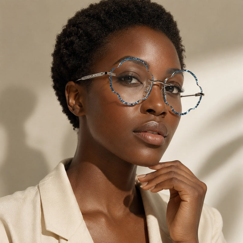 Prescription Women’s Eyeglasses | Cloud Shape Rimless Metal Frame with Rim Detail