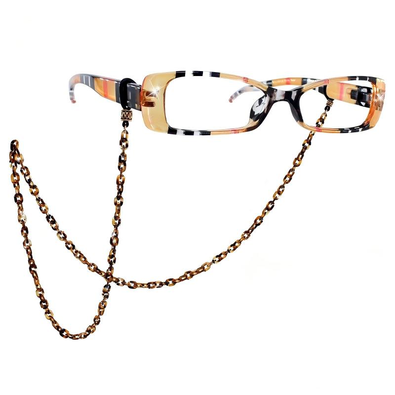Prescription Reading Glasses, Striped Rectangular With Pearl Chain