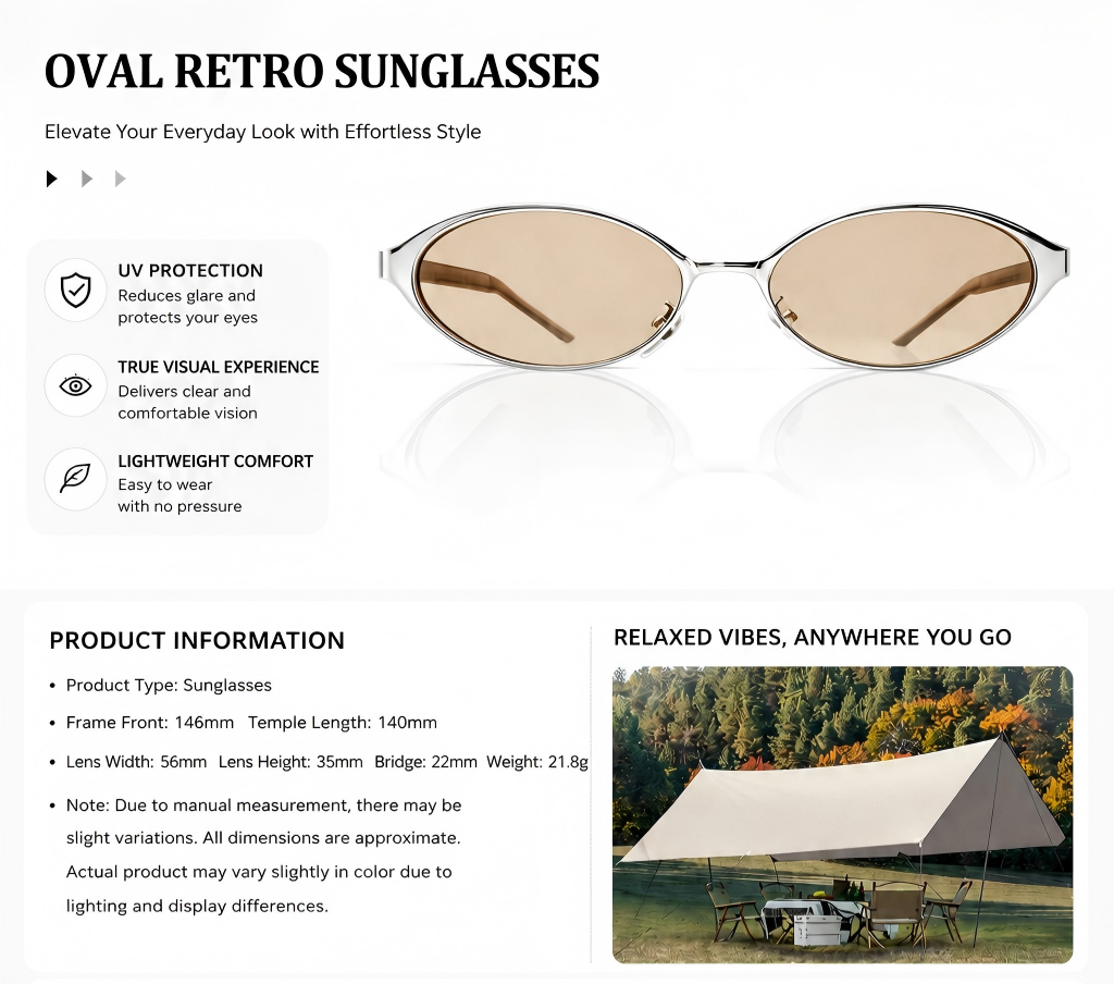 Prescription Women’s Sunglasses | Cat Eye Oval Slim Frame Retro Style