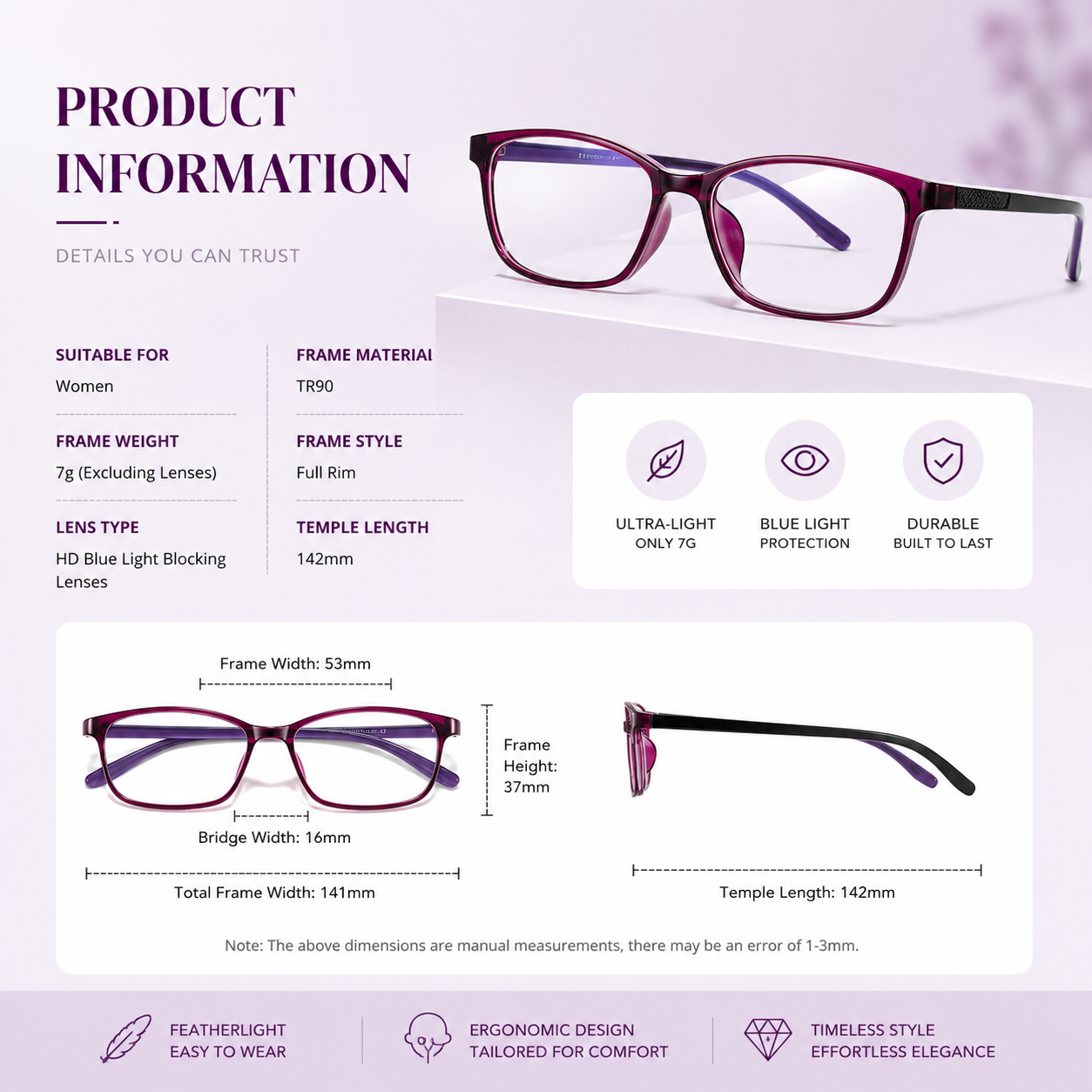 Prescription Reading Glasses, Clear Blue Light Blocking Frame