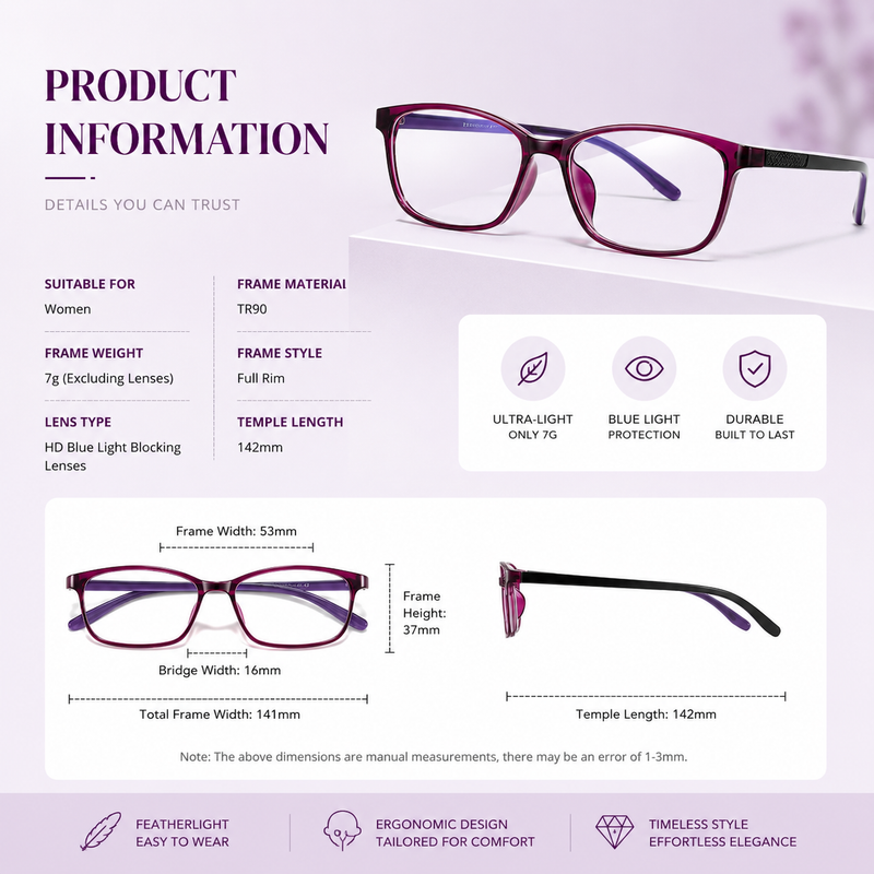 Prescription Reading Glasses, Clear Blue Light Blocking Frame