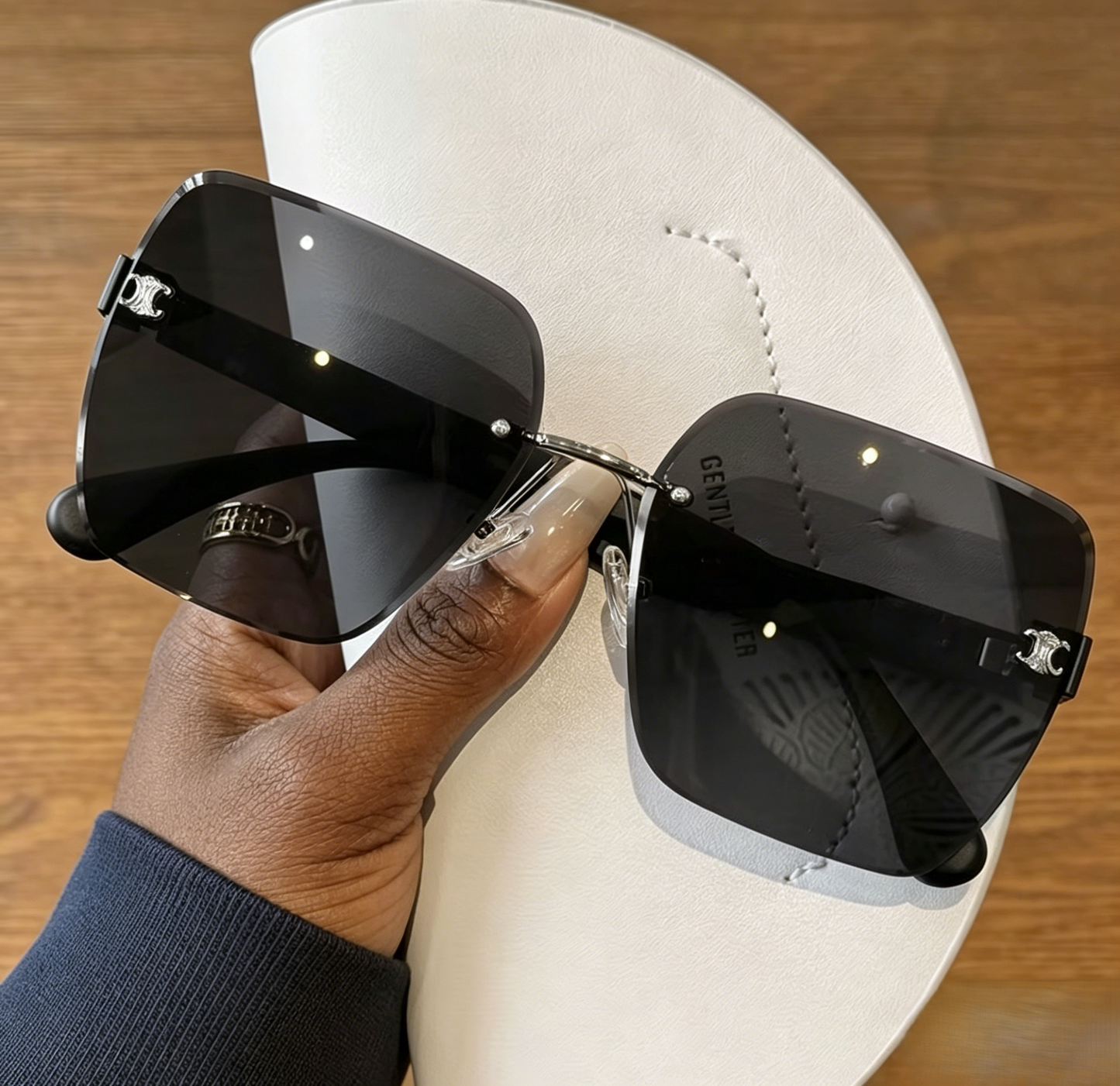 Sunglasses, Vintage Embossed Rimless Square Shades
