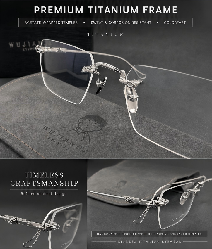 Prescription Eyeglasses | Rimless Ultra-Light Titanium Frame for Wide Face
