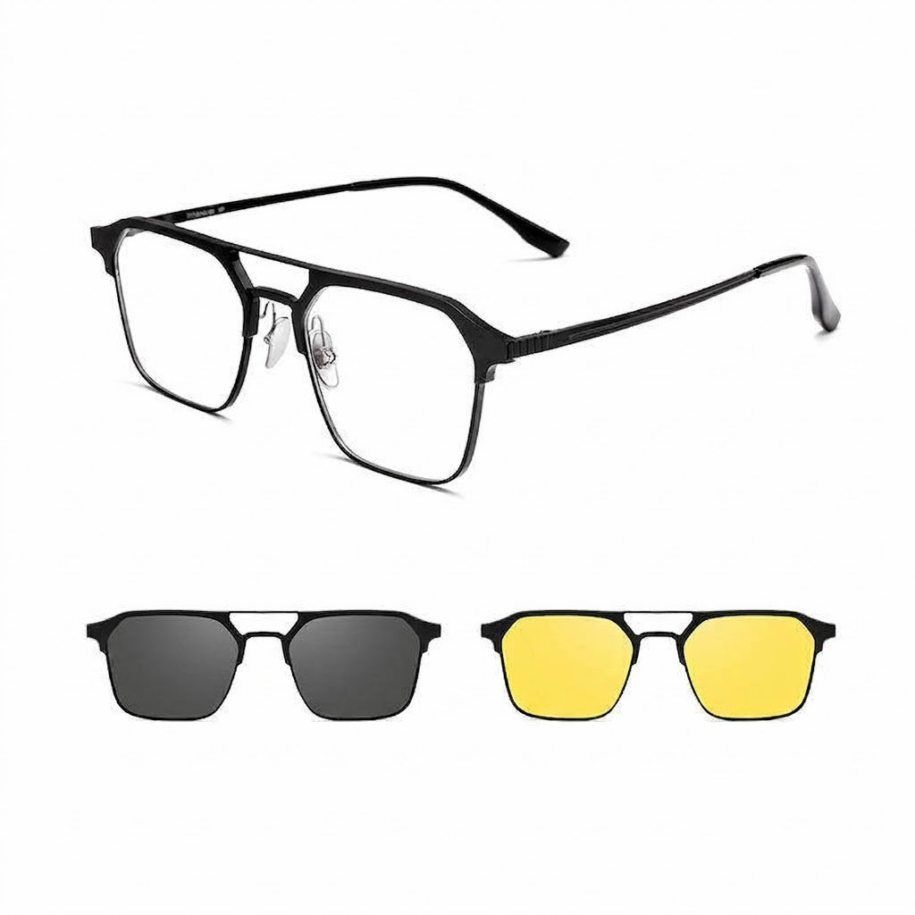 Prescription Eyeglasses | Magnetic Clip-On Glasses with Polarized Sun Lens & Night Driving Lens