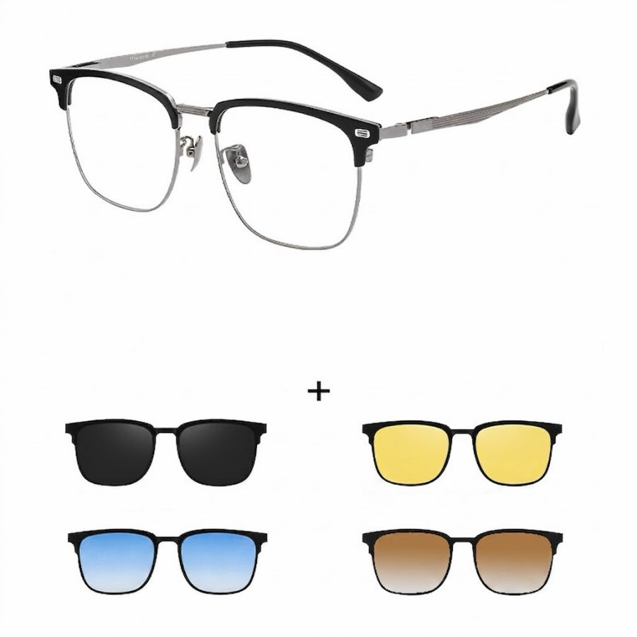 Prescription Eyeglasses | 5-in-1 Magnetic Clip-On Glasses, Polarized Sun Lens & Night Driving Lens