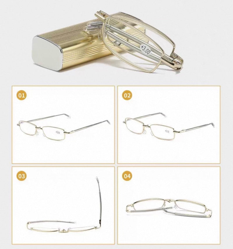 Ultra Mini Pocket Foldable Prescription Reading Glasses with Metal Case