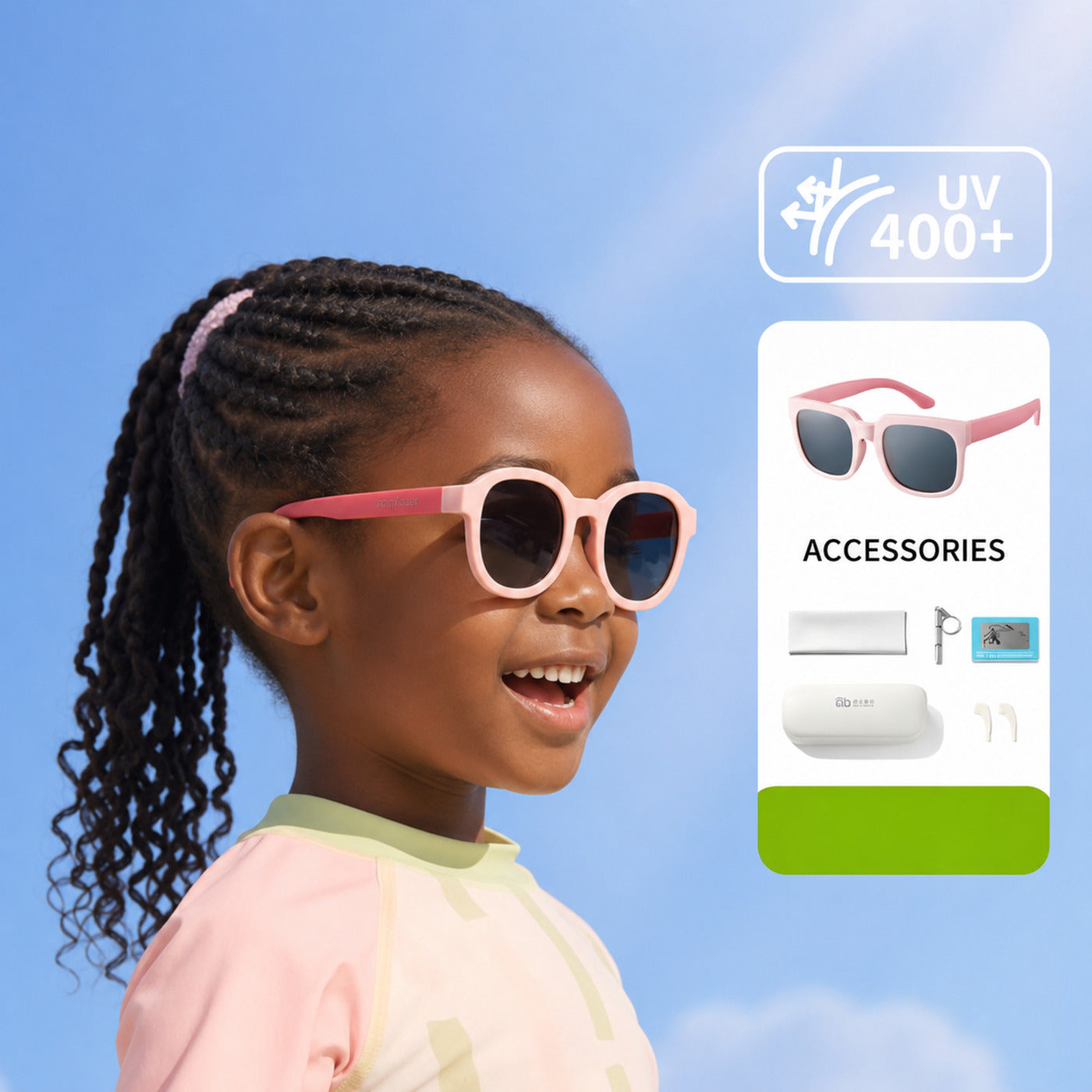 Kids Sunglasses, UV400 Protective Outdoor Sunshade Frame