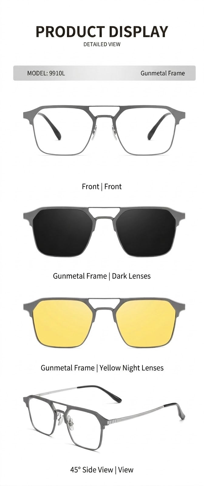 Prescription Eyeglasses | Magnetic Clip-On Glasses with Polarized Sun Lens & Night Driving Lens