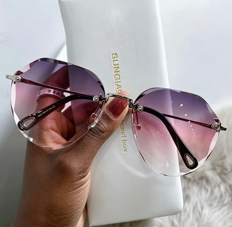 Sunglasses | Luxury Thin Metal Rimless Diamond Cut Lens