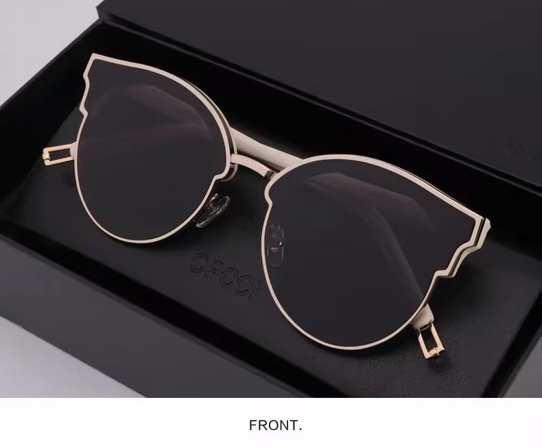 Women’s Sunglasses｜Cat Eye Half Rim Gold Metal Shades