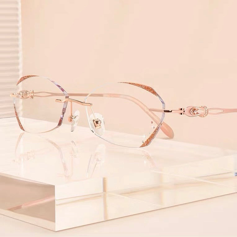 Rimless Diamond Cut Prescription Reading Glasses For Women