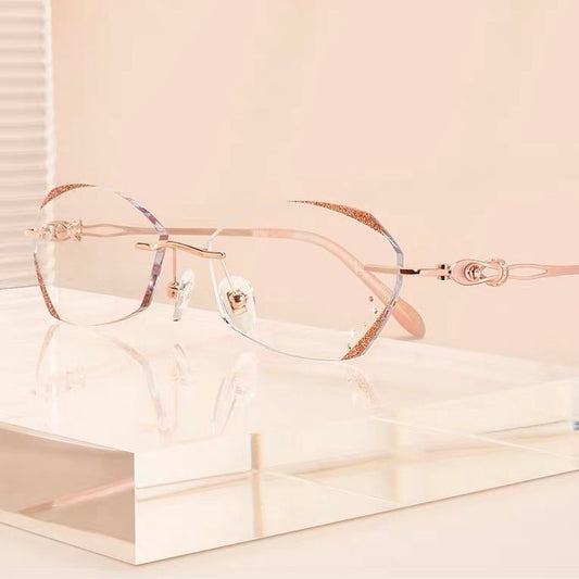 Rimless Diamond Cut Prescription Reading Glasses For Women