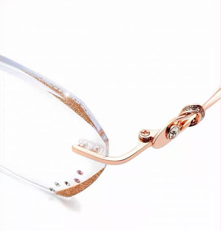 Women Rimless Diamond Cut Prescription Reading Glasses With Chain