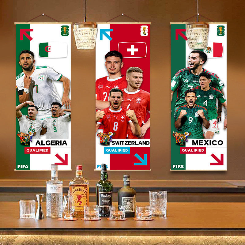 2026 World Cup National Team Fabric Hanging Banner | Football Theme Wall Decor Poster for Bar & Fan Party