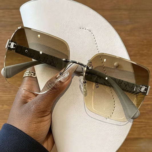 Sunglasses, Vintage Embossed Rimless Square Shades