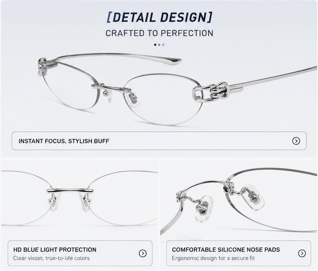 Prescription Eyeglasses | Oval Wire Knot Rimless Silver Frame