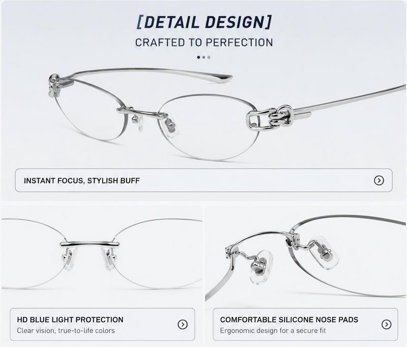Prescription Eyeglasses | Oval Wire Knot Rimless Silver Frame