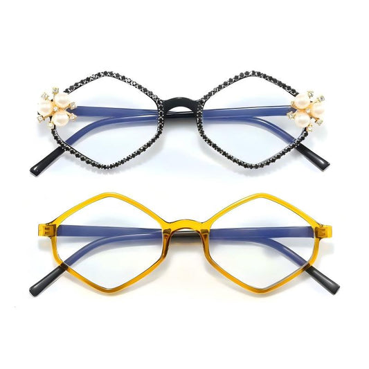 Prescription Reading Glasses, Elegant Metal Hinge Diamond-Accent Frame